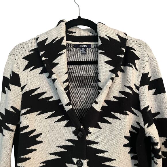 Chaps Sweater Jacket Womans L Southwestern Aztec Ranch Country 100% Cotton - Picture 2 of 11